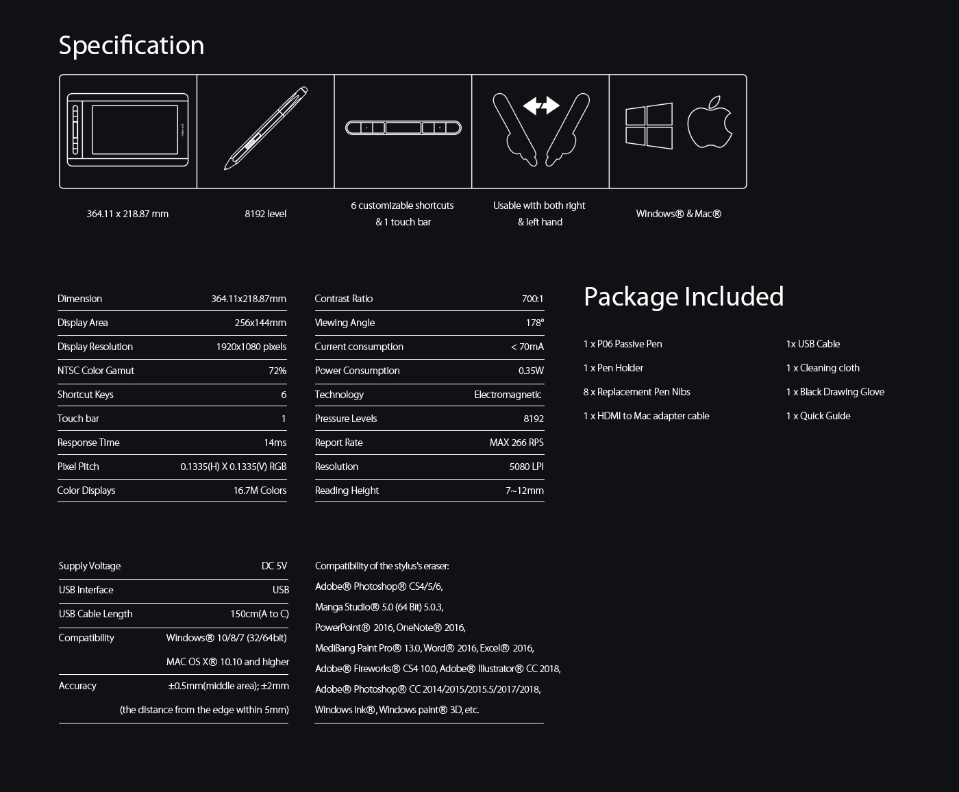 XP-Pen Artist 12 anime drawing tablet Specification
