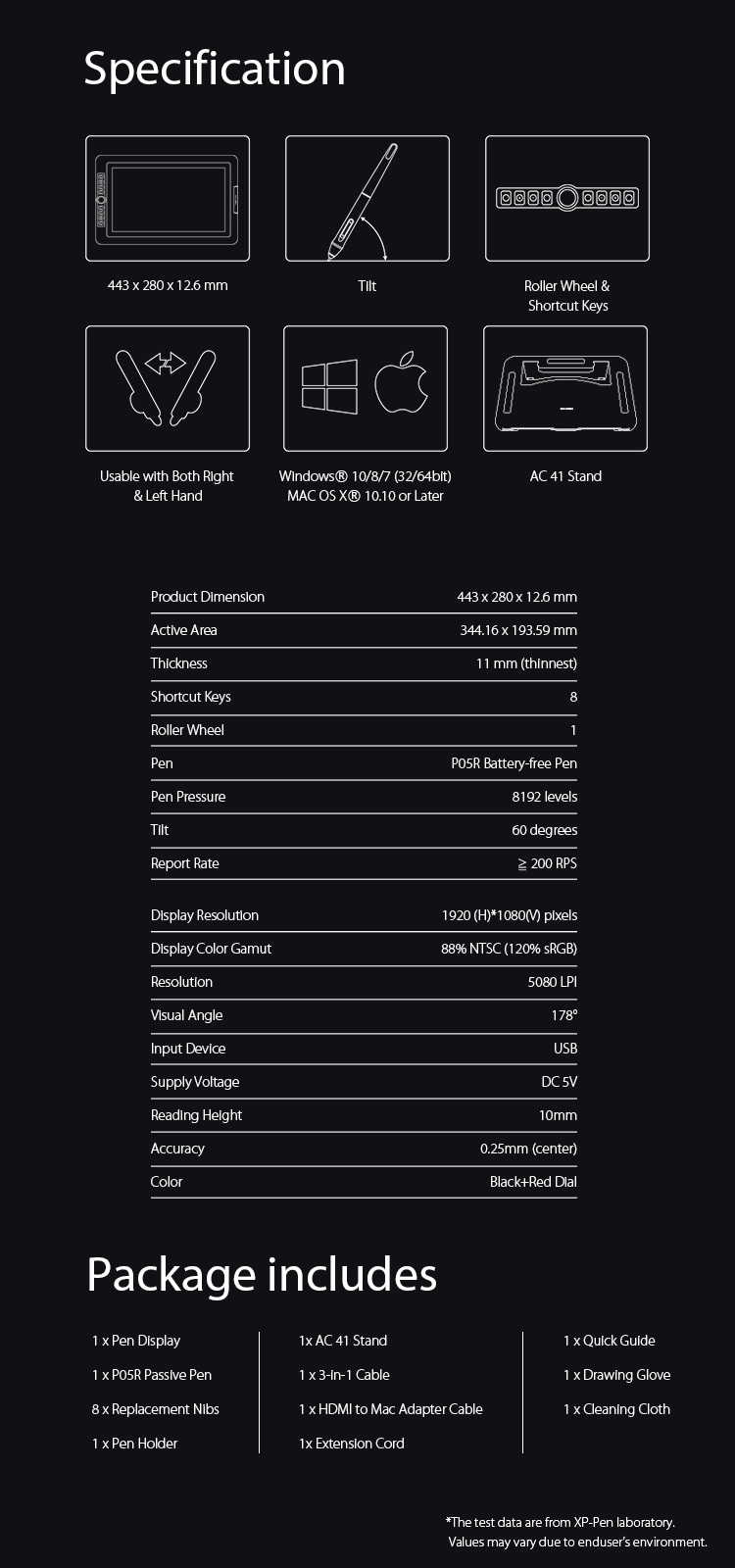 XP-Pen Artist 15.6 Pro drawing tablet monitor Specification
