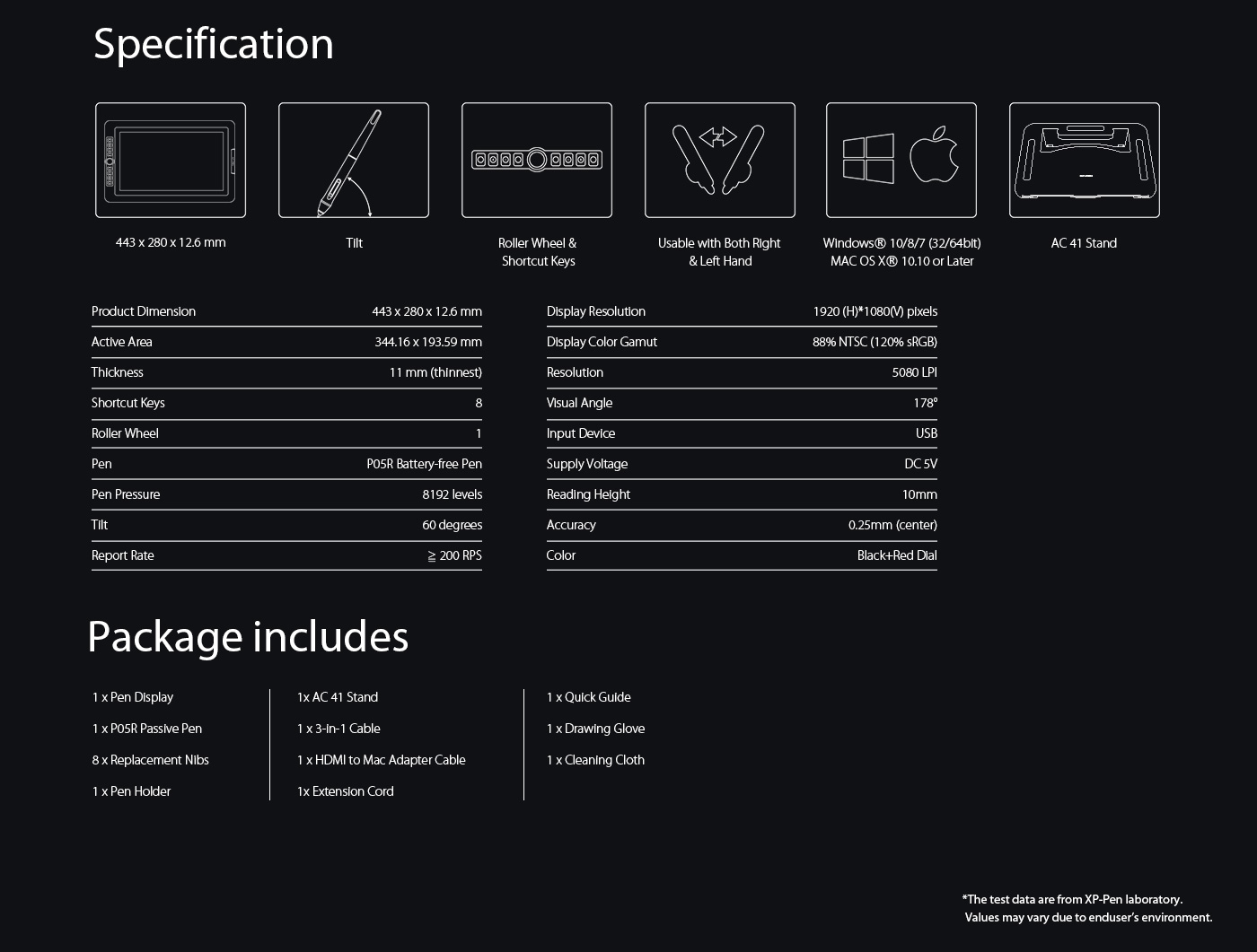 XP-Pen Artist 15.6 Pro drawing tablet monitor Specification